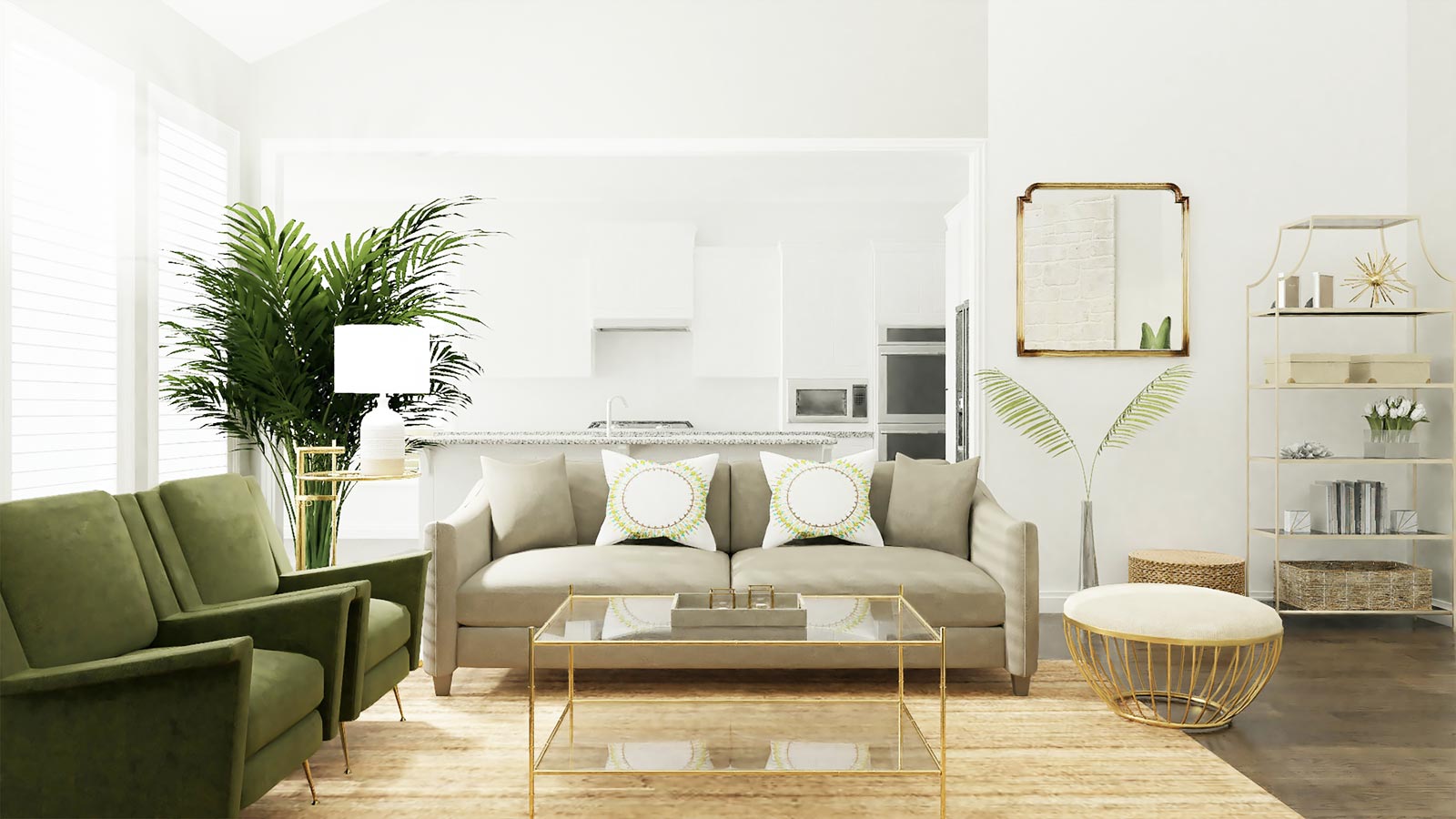 clean living room white and green