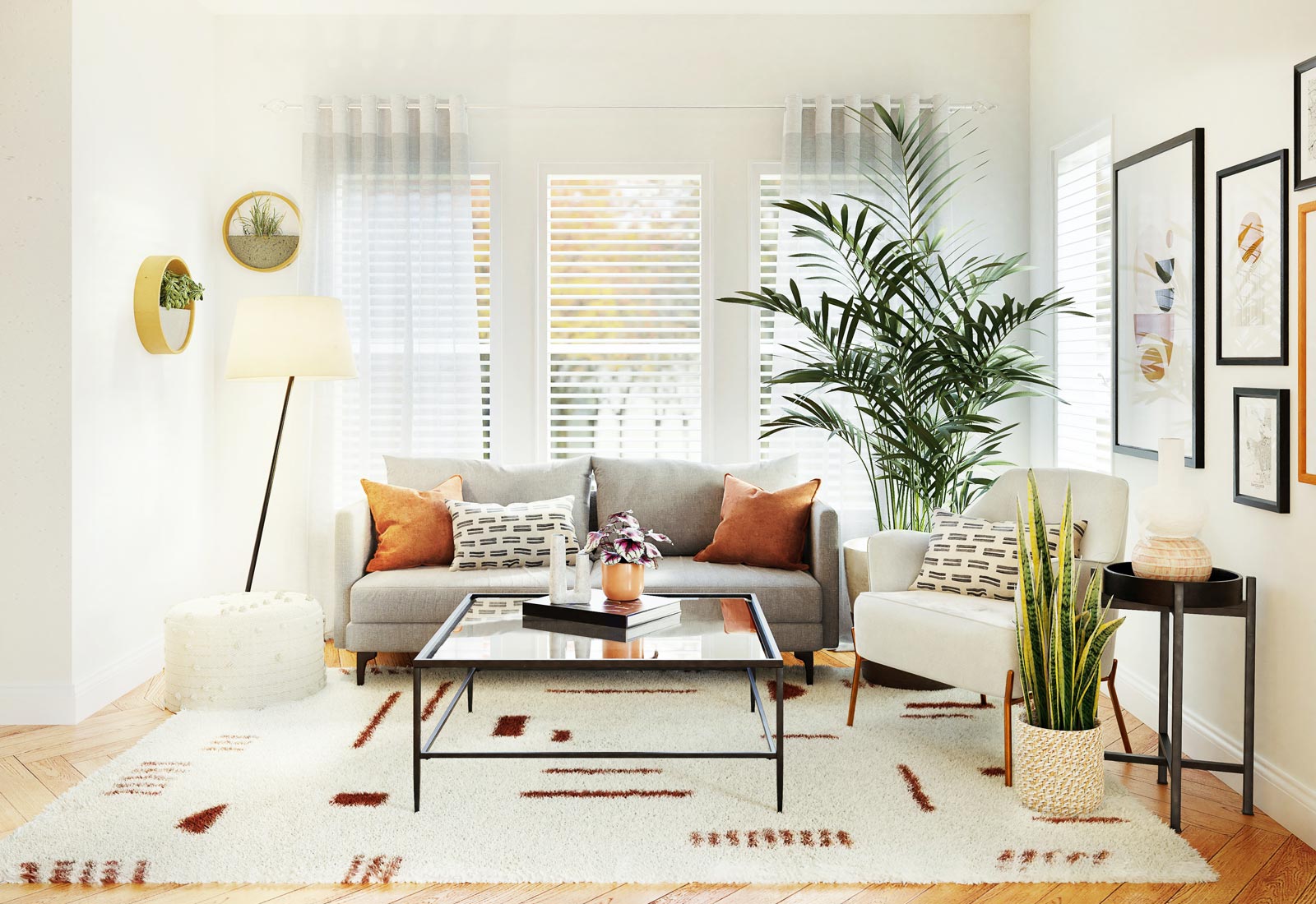 clean living room with shutters